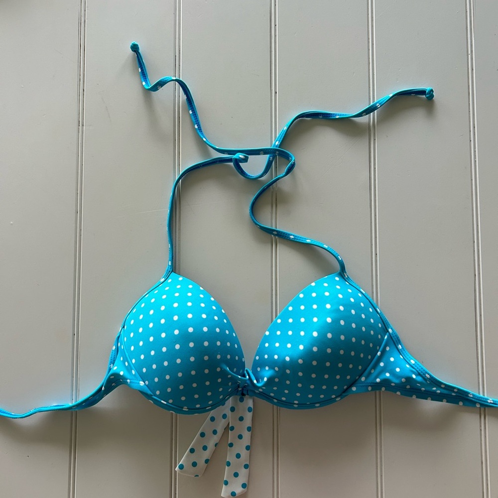 Blue Polka Dot Bikini Top